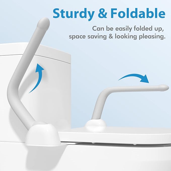 DAILYLIFE Toilet Safety Rails - Heavy Duty Aluminum Armrest Hand Rail for Elderly, Seniors, Handicap, Pregnant - Folding, Compact Design Supports up to 480 lbs | Compact folding aluminum toilet assist arms supporting up to 480 lbs, sturdy safety handra...