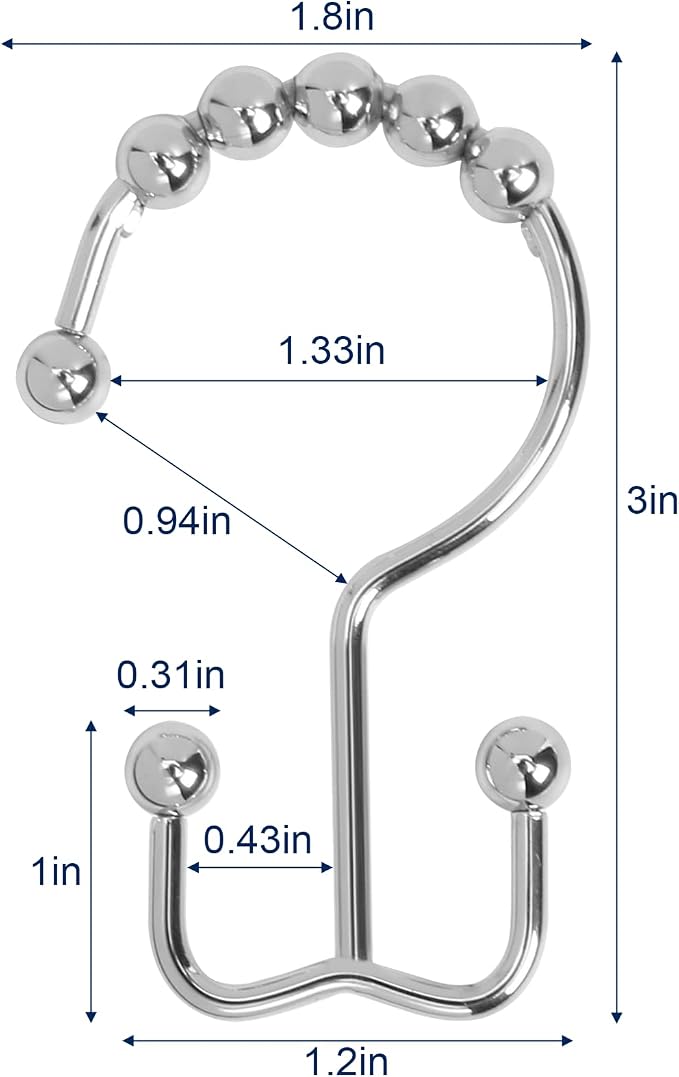 Gidse Shower Curtain Hooks,Sturdy Stainless Steel Double Sided Shower Hooks Rings for Bathroom Shower Curtain Rods Curtains Set of 12 Hooks - Chrome