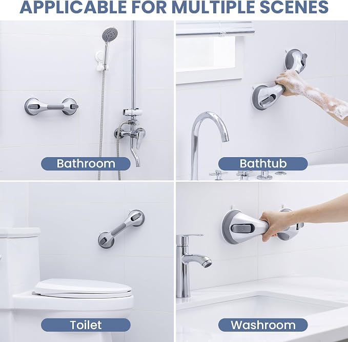 Shower Grab Bars,Suction Shower Handles,2 Pack,12.2",Silver | safety for elderly,seniors,showers,bathtubs&toilet,bathroom grip bar heavy duty rails,no drilling removable waterproof