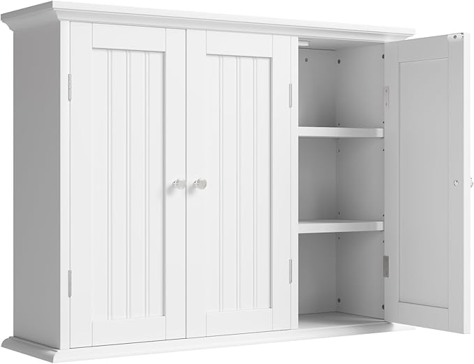 ChooChoo Laundry Cabinet with 3 Doors and Adjustable Shelves | 9.06"D x 31.1"W x 24"H, Bathroom Wall Cabinet, Cupboard, White