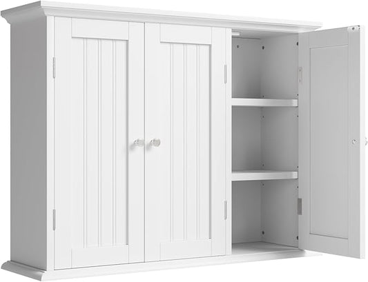 ChooChoo Laundry Cabinet with 3 Doors and Adjustable Shelves | 9.06"D x 31.1"W x 24"H, Bathroom Wall Cabinet, Cupboard, White