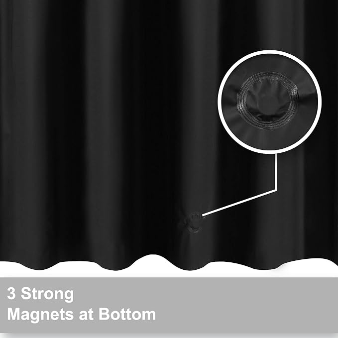 Barossa Design Extra Long Black Shower Curtain Liner with 3 Magnets, 72x84 | Waterproof PEVA, 3 Bottom Magnets, Metal Grommets, Lightweight Plastic Shower Liner XL 72 x 84 Inches for Bathroom/Tub