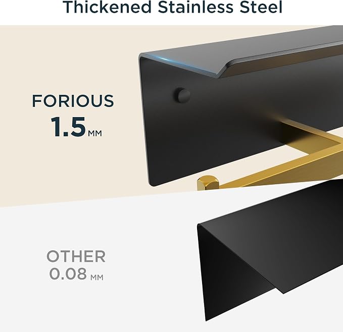 FORIOUS Toilet Paper Holder with Shelf, Commercial Toilet Paper Dispenser | Black & Gold | SUS304 Stainless Steel Wall Mount Double Bathroom Tissue Roll Holder for Hotel, Apartments, etc