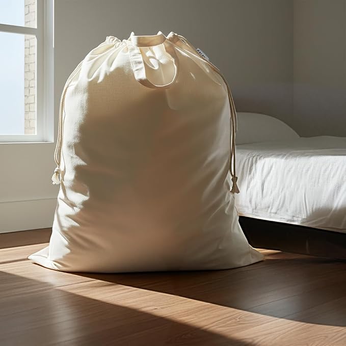 Canvas Laundry Bag, Extra Large Heavy Duty 33"W x 35"H,Beige, 2 Pack | Thick Canvas, Handles & Drawstring Closure, Washable Basket Liner Hamper Liner Home Storage Sack