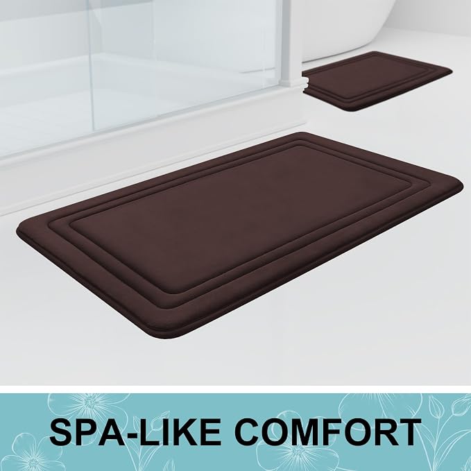 Grandaily Memory Foam Bath Mat Rug 30x20, Ultra Soft, Non-Slip and Absorbent Bathroom Rugs, Machine Wash Dry, Comfortable Bath Carpet for Bathroom Floor, Tub and Shower, Brown