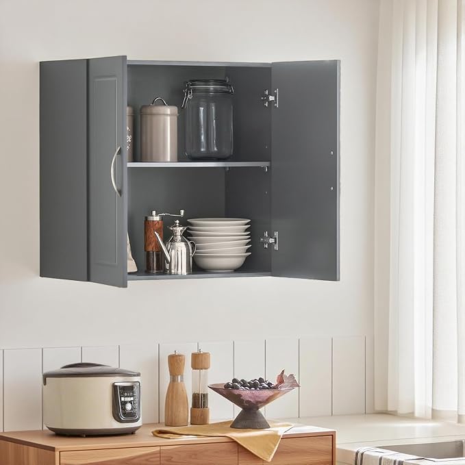 Wall Mount Bathroom & Laundry Storage Cabinet, Wall Size, Grey | Wall-Mounted Storage Cabinet With Door & Adjustable Shelf, Space-Saving MDF Bathroom Organizer, HUS-FRG231