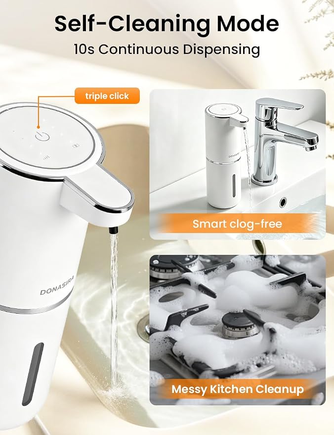 Automatic Soap Dispenser Touchless, USB Rechargeable Hand Soap Dispenser, 4 Adjustable Soap Levels, IPX5 Waterproof, 12.8oz/380ml, Countertop or Wall Mounted for Bathroom and Kitchen, White