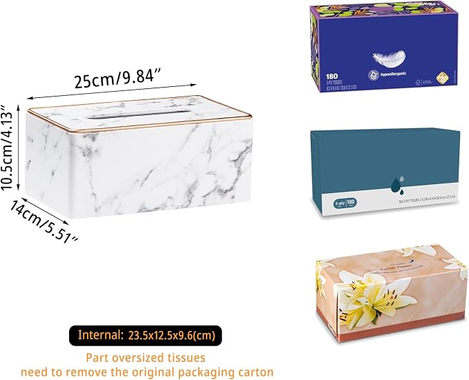 PU Leather Tissue Box Cover Rectangle,Marble Facial Tissues Cube Box Holder | Modern Facial Paper Napkin Dispenser Organizer Rectangular for Bathroom Vanity,NightStand,Coffee Table,Hotel,Car,Home Decor