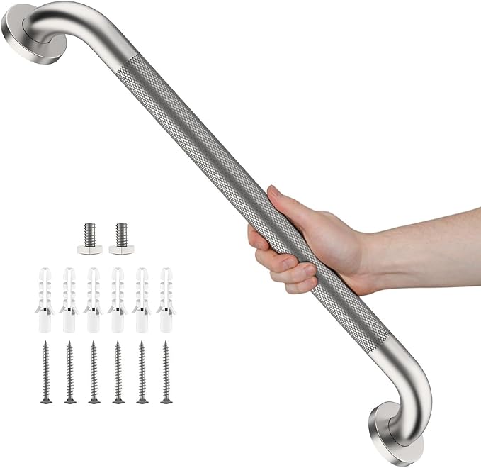 Brushed Nickel Grab Bar 24 Inch, Grab Bar for Bathtub and Shower | Anti-Slip Knurled Grip, Stainless Steel, Bathroom Assist Handle Handrail, Handicap Support Bars for Toilet, 1.25" Diameter