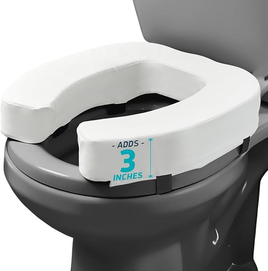 Lunderg Padded Toilet Seat Riser for Seniors - Adds 3 inches. Universal Fit | FIRM Raised Toilet Seat Cushion with High-Density Foam for Enhanced Comfort & Elevation. Post-Surgery Must have (White)