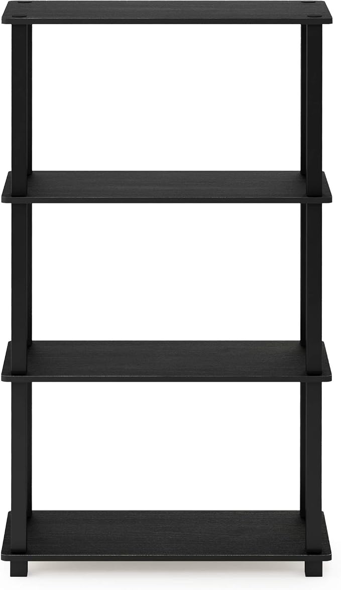 Furinno TURN-S-TUBE Toolless 4-Tier Storage Shelves, Book Shelf, Americano | Open Frame Corner Shelf, for Organization and Storage, Living Room, Garage, Home Office