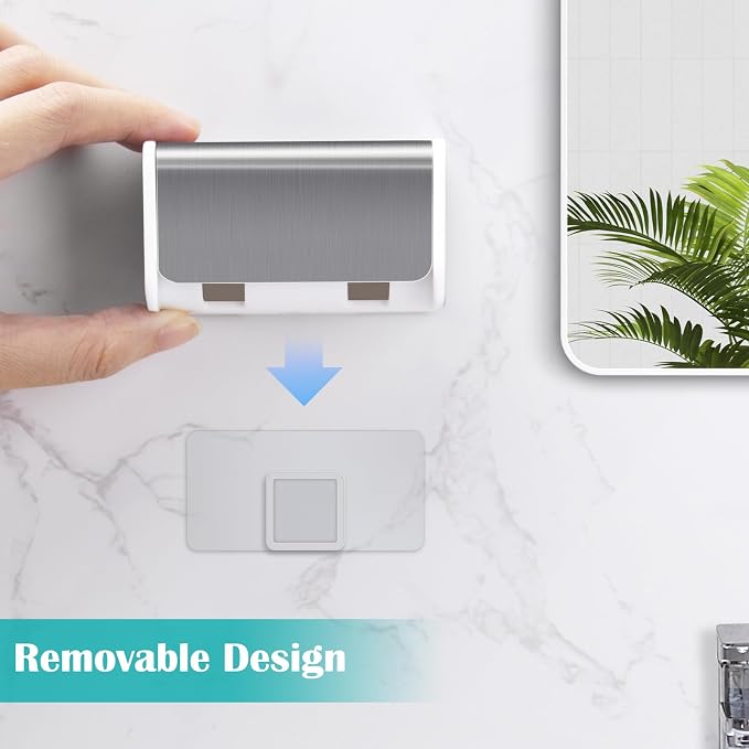 2 PCS Toothbrush Holders Wall Mounted with Cover (2, Brushed Silver) | Wall mounted, Detachable, Easy to clean, Breathable, 2 Slots Self Adhesive Toothbrush Organizer for Bathroom