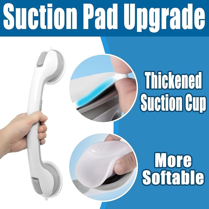 Shower Grab Bar, Suction Grab Bars for Shower, 2 Pack 16.11 Inch Shower Handles for Elderly Suction, Bathroom Grab Bars for Seniors, Shower Grab Bars Suction Heavy Duty, Waterproof No Drilling