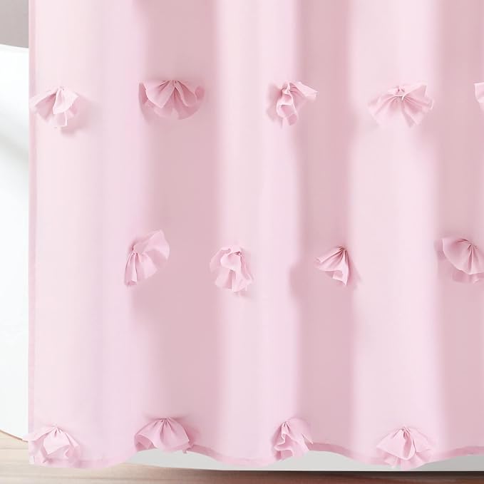 Lush Decor Riley Shower Curtain, 72" W x 72" L", Ivory - Bathroom Curtain - Coquette Decor - Bow Shower Curtains - Cottage Core - Fabric Shower Curtains