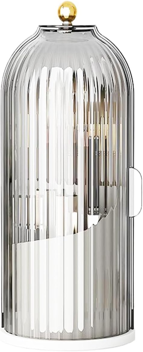 Birdcage-Style Concealed Toothbrush Holder Sliding Lid Bathroom Counter Organizer Tooth Brush Holder for Bathroom 360 Rotating Waterproof Dustproof Makeup Brushes Storage for Vanity (Black)