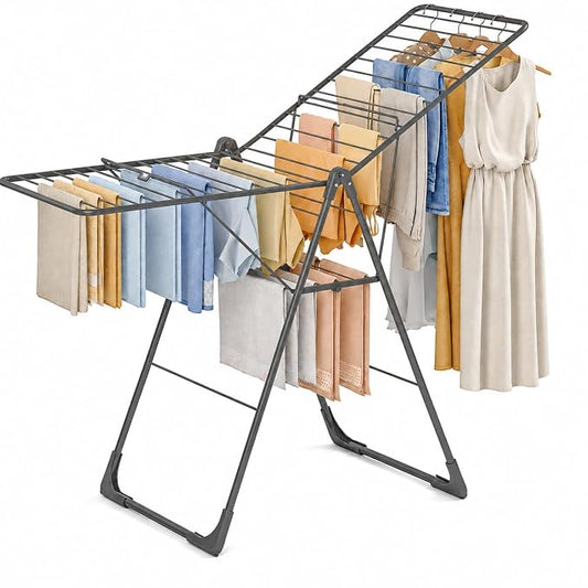 Clothes Drying Rack, Large Capacity Drying Rack Clothing | Foldable Space-Saving Laundry Rack with Height-Adjustable, Indoors & Outdoors Use, 20.47"D x 70"W x 42.52"H Jet Black