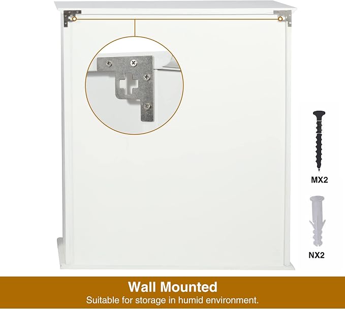 27.6in Length Bathroom Cabinet Wall Mounted | Over Toilet Storage Cabinet with 2 Doors and Adjustable Shelves,Wood Medicine Cabinet for Bathroom, White
