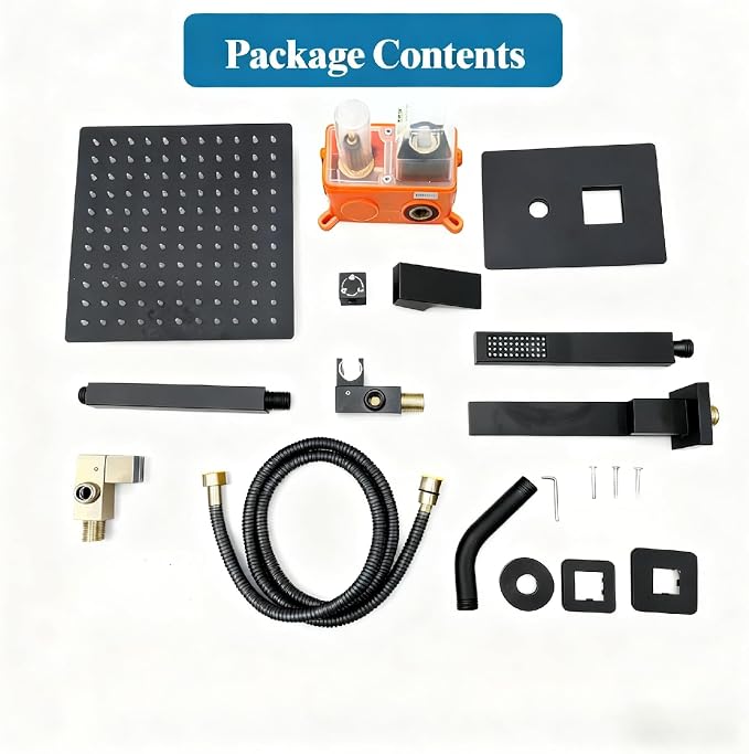 12 Inch Shower Head Set With Valve, Shower Faucet Set With Tub Spout, Rain Shower System, Black Shower Head And Handle Set, Ceiling Mount Shower Trim System