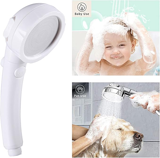 High Pressure Handheld Shower Head with ON/OFF Pause Switch, 3 Spray Modes Shower Wand with Shut Off Button, Removable Camper Shower Head with Hose and Adjustable Angle Bracket (White) | 3 Spray Modes Shower Wand with Shut Off Button, Camper & RV Showe...