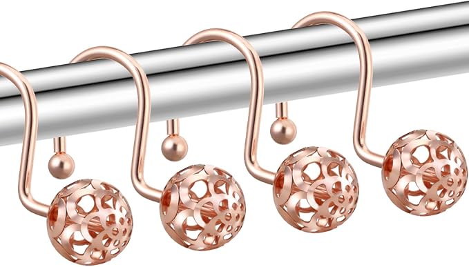 Gracelife 12Pcs Hollow Ball Shower Curtain Hooks Luxury Quality Rustproof Stainless Steel Shower Curtain Rings Hooks for Bathroom Rod (Rose Gold)