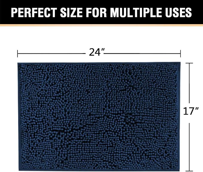 H.VERSAILTEX Navy Blue Bath Rug, Bath Mat Non Slip Bath Mats for Bathroom Floor, Bathroom Rug Extra Thick Chenille Rug 17" x 24" Absorbent Soft Shaggy Washable Dry Fast Plush Rugs for Bathtubs
