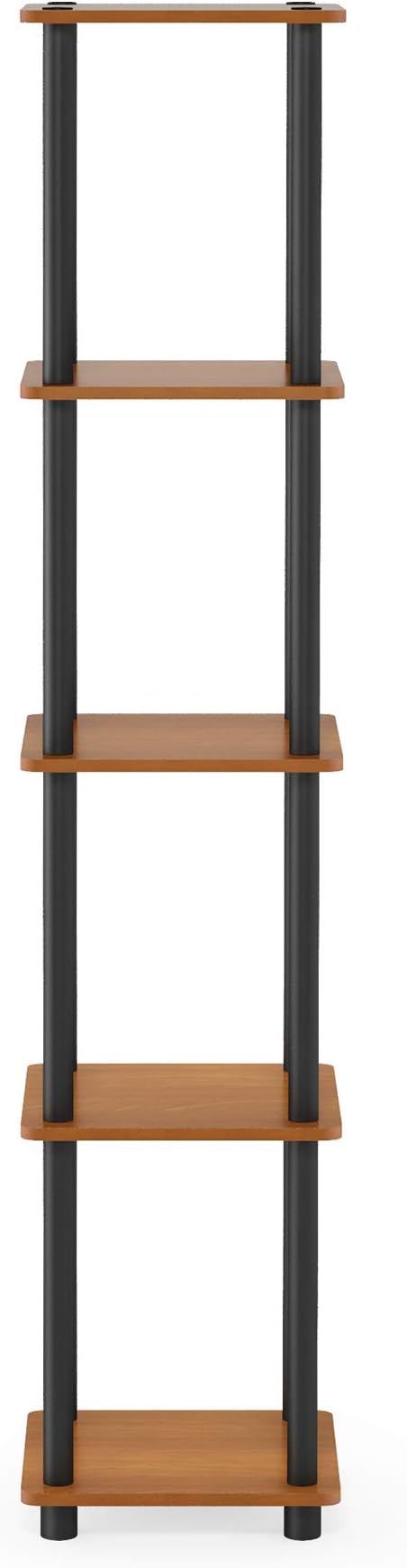 FURINNO Turn-N-Tube 5-Tier Corner Square Rack Display Shelf, Round, Light Cherry/Black
