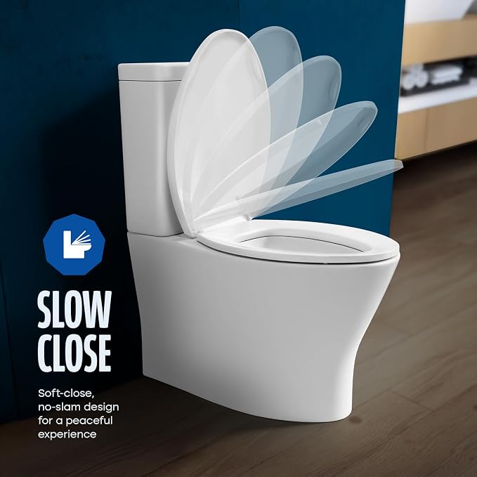HIGHCRAFT Premium Elongated Toilet Seat with Slow-Close Design, Adjustable Hinges & Quick Removal Mechanism - Plastic Toilet Seat - Fits Standard Elongated Toilets - Oval Toilet Seat in White