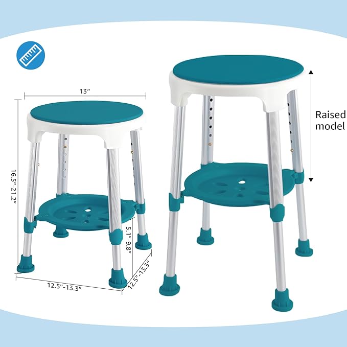 Shower Stool Chair for Inside Shower,360° Swivel,Green,300LBS | 6-Level Adjustable Height Bath Chair with Shelf,Shower Seat Stool for Bathroom,Upgrade Small Corner Stool for Seniors