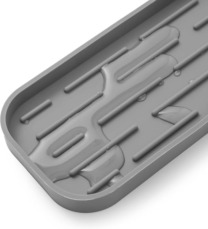 MicoYang Silicone Kitchen Sink Organizer Tray for Multiple Usage,Eco-Friendly Sponges Holder for Kitchen Bathroom Counter or Sink,Dish Soap Dispenser,Scrubber,Bottle,Cup (Grey, 12"×4")