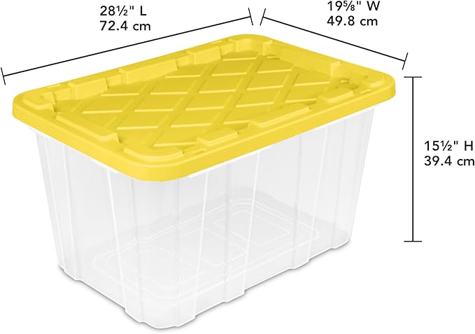 Sterilite Industrial Storage Tote with Lids for Garage, 27 Gallon, 16-Pack | Heavy-Duty and Stackable Utility Box Containers for Home, Office, and Basement Organization, Yellow