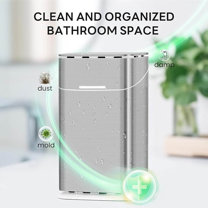 GFWARE Bathroom Toothbrush Holder with Cover, Ventilated & Drainage, Silver | Detachable 5 Slots Bathroom Organizer for Toothbrush and Toothpaste, Waterproof & Dustproof, Fits Toothbrushes Under 7.5 In