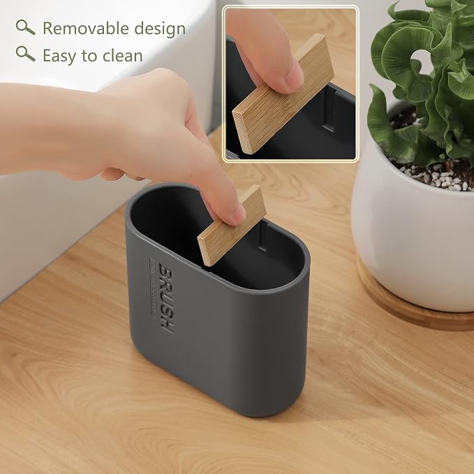 Toothbrush Holders for Bathrooms, Electric Toothbrush Holder 2 Slots, Gray | Countertop Toothbrush Organizer for Toothpaste, Floss, Razor and Bathroom Vanity Accessories Storage