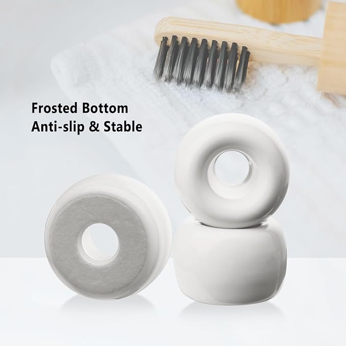 SheeChung Small Ceramic Toothbrush Holders, Mini Tooth Brush Stand, 2 Pack | White Cute Toothbrush Organizer, for Bathroom Countertop, Travel, Camper, Modern, Minimalism, Space-Saving, No-Slip Bottom