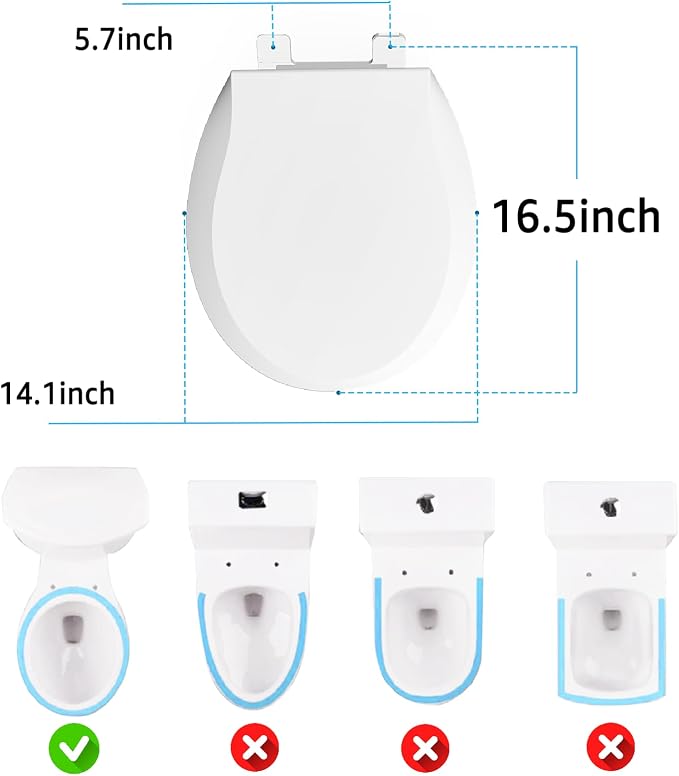 Toilet Seat Round 16.5 Inch, Quick Release & Soft Close, Anti-Slip Never Loosen, Easy Clean, White, PP Material