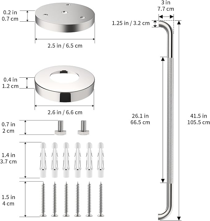 ZUEXT 42 Inch Extra Long Polished Chrome Anti Slip Knurled Safety Grab Bar | Stainless Steel Bathroom Safety Assist Handle, Heavy Duty Wall Mounted, Balance Support Rail for Seniors Handicap, 1.25" Dia