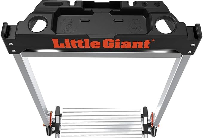 Little Giant Jumbo Step 4-Step Foldable 2.9 ft Aluminum Stool, 11904 | Foldable Aluminum Step Stool, Extra-Wide Stair-Like Treads, Rotating Handrail, Tool Tray, 375 lbs. Weight Capacity