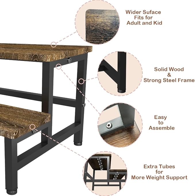 Wooden 2 Step Stool for Toddlers Kids and Adults, Heavy Duty Stepping Stools with 500 LB Load Capacity, Foot Step Stool for Bed, Living Room, Bathroom, Kitchen - Rustic Brown & Black