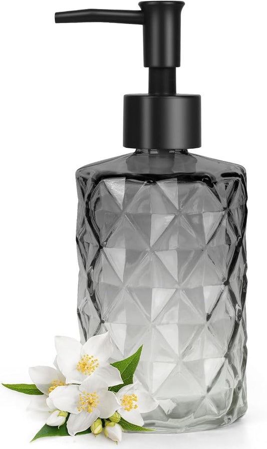 Topsky Glass Soap Dispenser with Plastic Pump, 330ml Liquid Hand Soap Dispenser, Rustproof Pump for Kitchen & Bathroom, Great for Lotions, Essential Oil, Liquid Soaps,Gradient Black