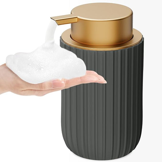 Ceramic Foaming Soap Dispenser, 12 oz Bathroom Foam Hand Soap Dispenser, Refillable Lotion Soap Dispenser with Removable Pump for Kitchen Hand Wash Dispenser, Modern Home Decor (Matte Grey)