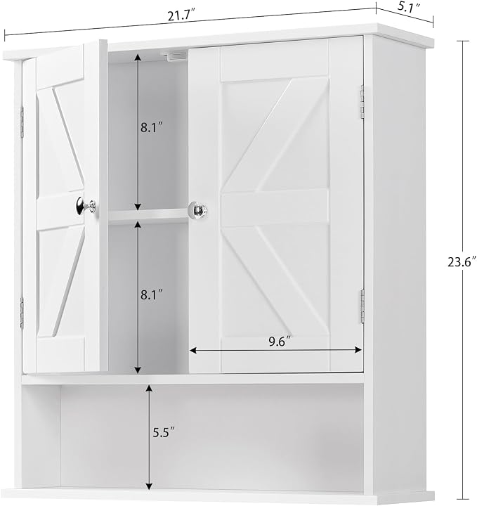 Bathroom Wall Cabinet, Bathroom Cabinet with Barn Doors & Adjustable Shelf, Over The Toilet Storage Cabinet, Medicine Cabinet, White UNGGX001WV1