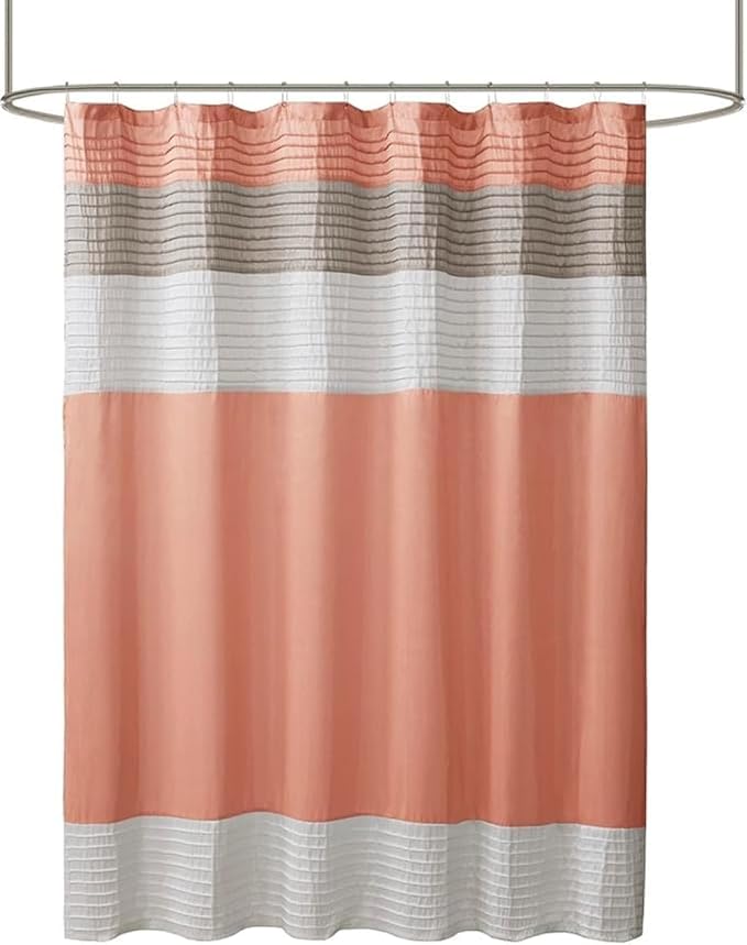 Madison Park 72 x 84 Extra Long Bathroom Shower Curtain Faux Silk Navy | Modern Classic, Light Sheen, Pieced, Striped, Microfiber, Machine Washable, OEKO-TEX Certified, Amherst