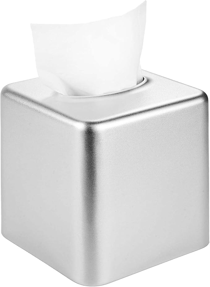 Livelab Tissue Box Cover, Square Metal Tissue Box Holder Modern Decor Facial Napkin Holder Tissue Box Dispenser for Bathroom Vanity Countertop, Living Room, Bedroom, Office - Silver