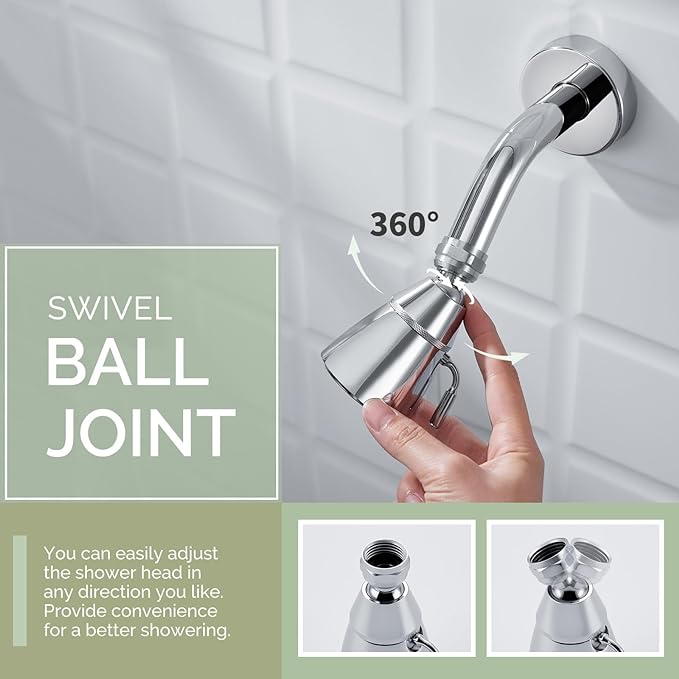 Angle Simple Shower Head High Pressure, Brass Shower Sprayer G 1/2, Chrome | High Flow Rinsing, Swivel Joint to Change Position, Adjustable Lever for Gentle Stream, Use in Bathroom or Outdoor