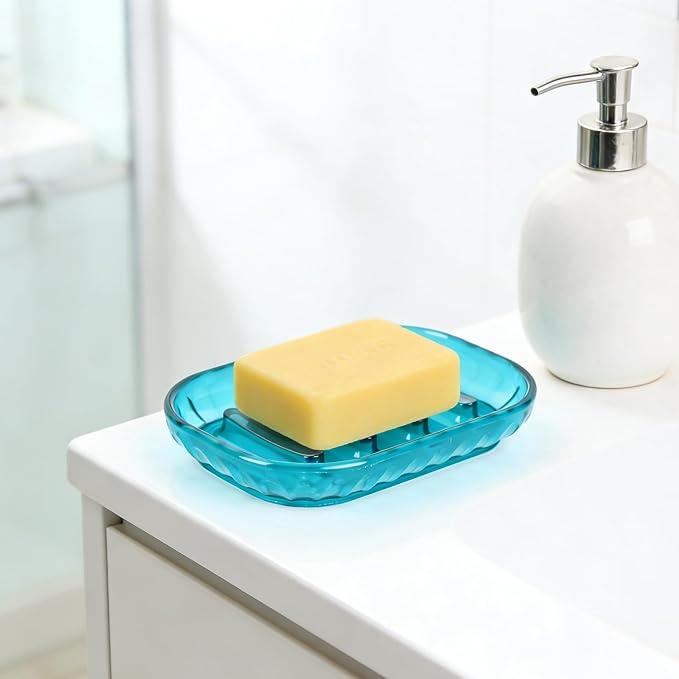 2 Pack Soap Dish Holder for Bar Soap, Bathroom Soap Dishes Bar Soap Holder | Soap Dishes Soap Saver Tray for Shower Bathroom, Kitchen Sink Soap Dish, Blue