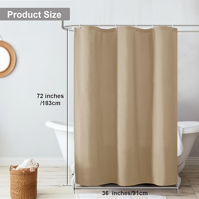 Zora 36 x 72 Inch Stall Fabric Shower Curtain - Soft & Texture Small Taupe Shower Curtain for Bathroom for Narrow Stall Size, Machine Washable Water Resistance, Hotel Style, Taupe