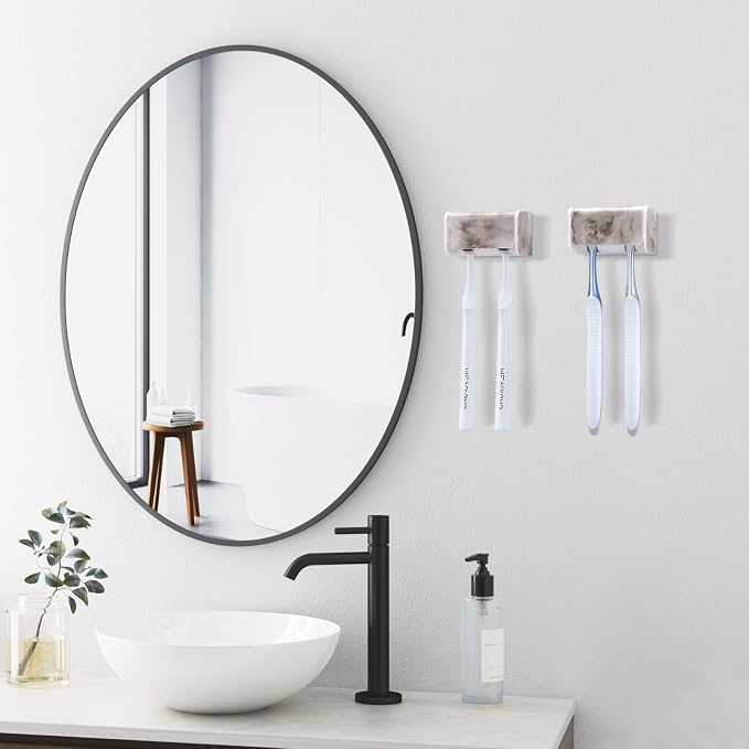 2 PCS Toothbrush Holders Wall Mounted with Cover (2, White Marble) | Wall mounted, Detachable, Easy to clean, Breathable, 2 Slots Self Adhesive Toothbrush Organizer for Bathroom