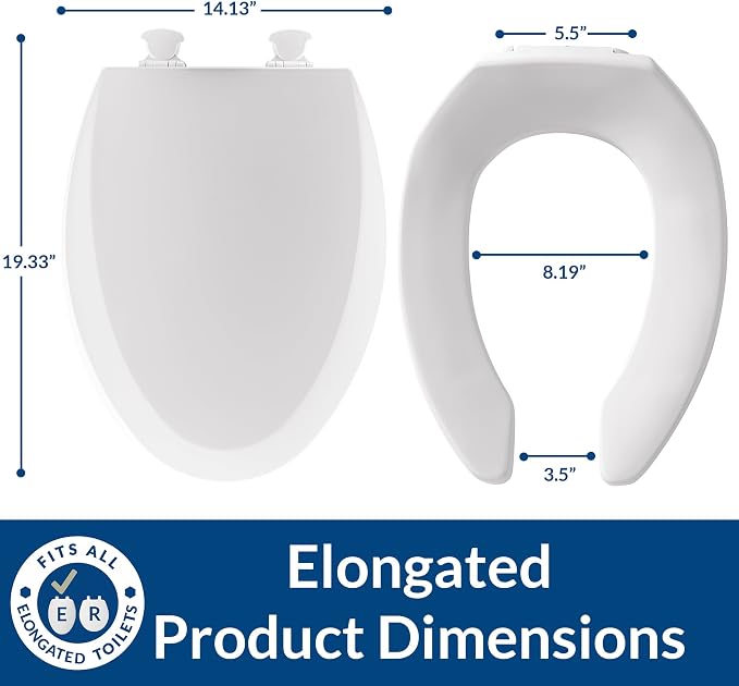Mayfair 18440EC Open Front Toilet Seat and Lid, Easy Clean Hinges and Durable Wood Seat, Made in USA, Elongated, White