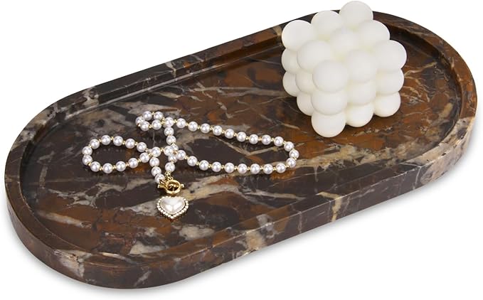 Oval Marble Bathroom Vanity Tray, Black Gold, 12" x 6" x 0.8" | Natural Luxury Marble, Home Kitchen Bathroom Table Tray, Stone Decorative Countertop Tray, For Coffee Perfume Jewelry