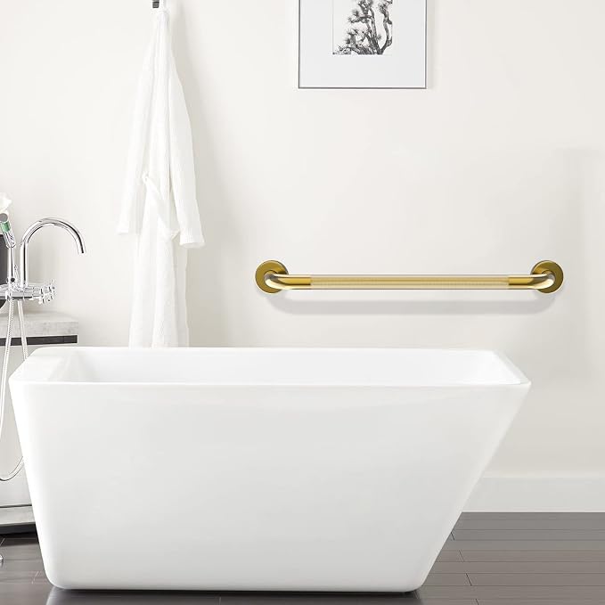 Brushed Gold Grab Bar 32 Inch, Safety Shower Handrail for Senior | Anti-Slip Knurled Grip, Stainless Steel Bathroom Assist Handle, Handicap Support Bars for Bathtub Toilet, 1.25" Diameter