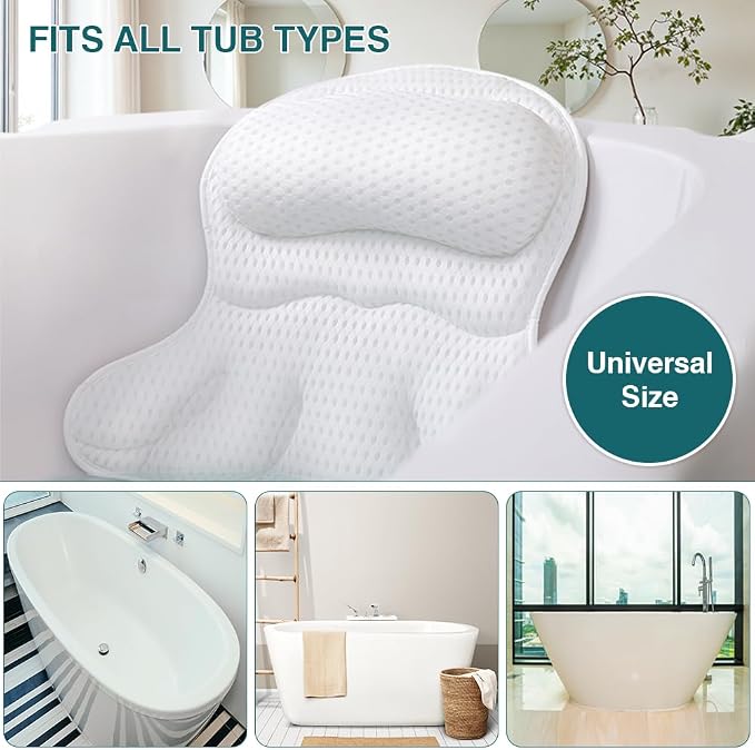 Bathtub Tray and Bath Pillows for Tub – Expandable Bamboo Bathtub Caddy with Phone & Wine Holder, Soft Bath Pillows for Tub & Head/Neck Support